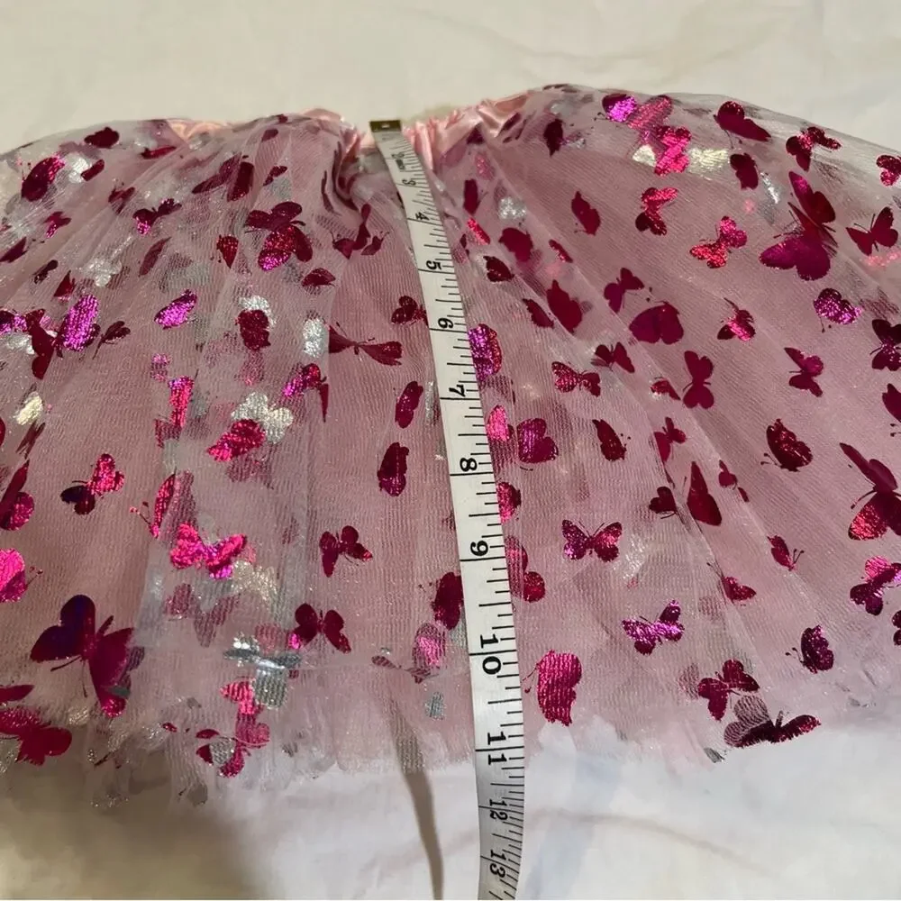 Girls Tulle Butterfly Dress Up Tutu Pink white and silver XS/S